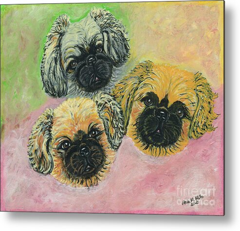 Pekingese Metal Print featuring the painting Three Amigos by Ania M Milo