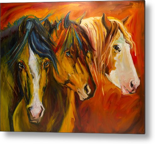 Horse Metal Print featuring the painting Three at the Fence Line by Diane Whitehead