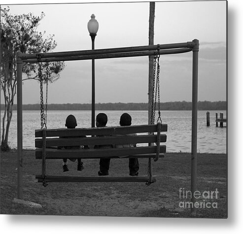 Boy Metal Print featuring the photograph Three Boys on a Swing by Kathi Shotwell
