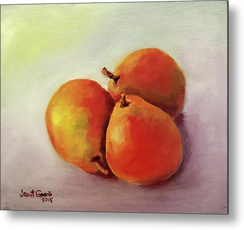 Pear Metal Print featuring the painting Three Pears by Janet Garcia