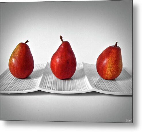Fruits Metal Print featuring the photograph Three Red Pears by Lily Malor