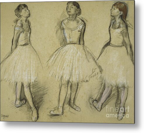 Degas Metal Print featuring the drawing Three Studies of a Dancer in Fourth Position by Degas by Edgar Degas