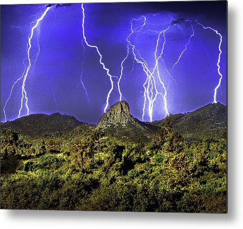 Monsoon Metal Print featuring the photograph Thumb Butte, Electrical Storm, Prescott,arizona by Don Schimmel