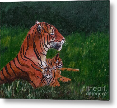 Tiger Metal Print featuring the painting Tiger Family by Laurel Best