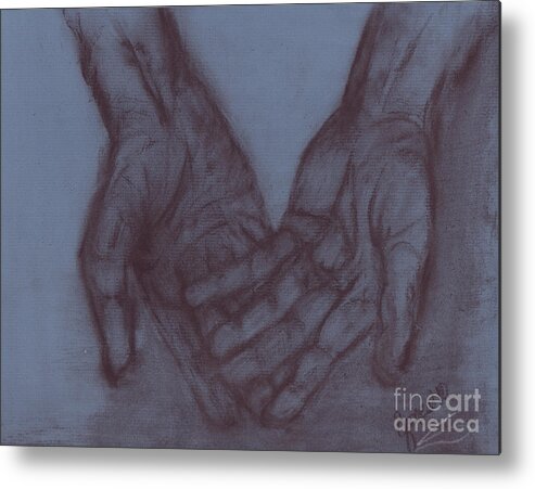 Charcoal Metal Print featuring the painting Tired Hands by Shelley Jones