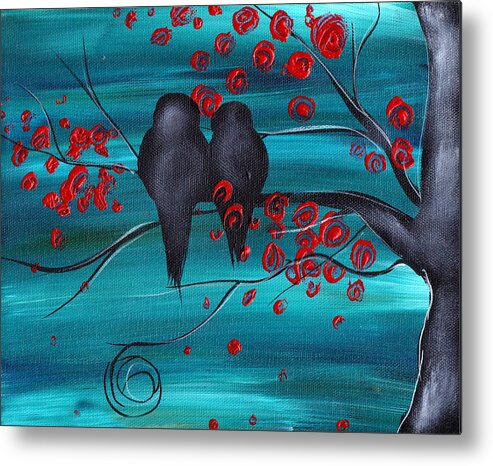 Love Birds Metal Print featuring the painting Together as one by Abril Andrade