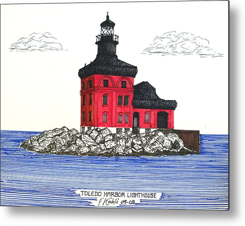 Lighthouse Drawings Metal Print featuring the drawing Toledo Harbor Lighthouse by Frederic Kohli