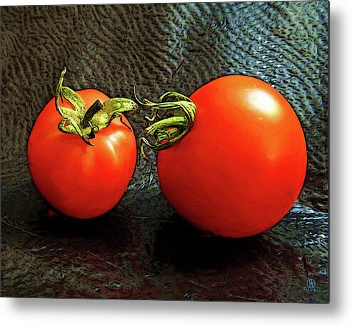Tomatoes Metal Print featuring the digital art Tomato Conversation by Gary Olsen-Hasek