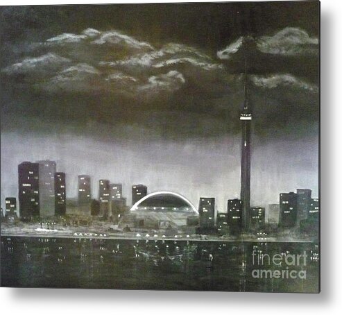 Toronto Metal Print featuring the painting Toronto CN Tower Skyline by Monika Shepherdson