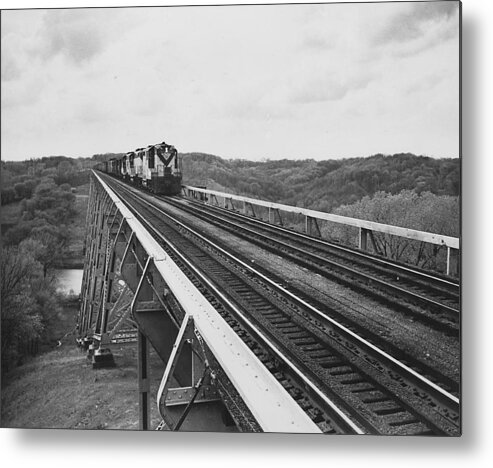 Boone Metal Print featuring the photograph Train Crosses Boone High Bridge - 1959 by Chicago and North Western Historical Society