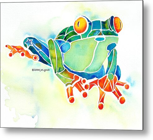 Tree Frog Metal Print featuring the painting Tree Frog in Greens by Jo Lynch
