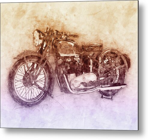 Triumph Speed Twin Metal Print featuring the mixed media Triumph Speed Twin 2 - 1937 - Vintage Motorcycle Poster - Automotive Art by Studio Grafiikka