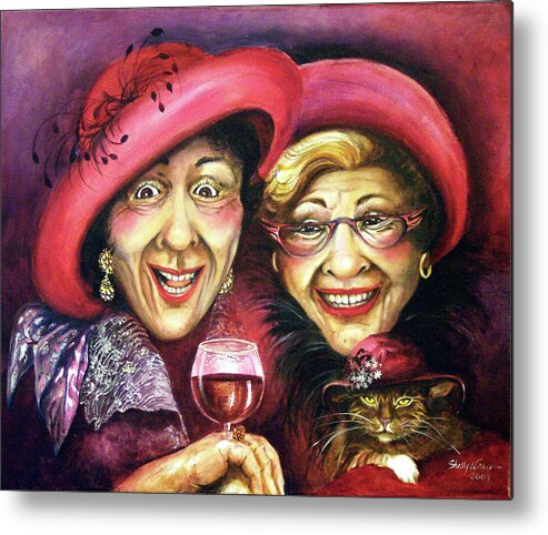 Hat Metal Print featuring the painting Trudy and Grace Play Dressup by Shelly Wilkerson