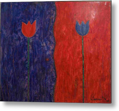 Flower Metal Print featuring the painting Tulip by Walter Casaravilla