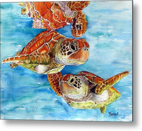 Sea Turtles Metal Print featuring the painting Turtle Crossing by Maria Barry