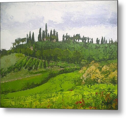 Tuscan Hillside Metal Print featuring the painting Tuscan Villa Hillside by Chris Hobel
