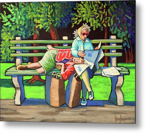 Figure Metal Print featuring the painting Two Ladies on Bench by Kevin Hughes