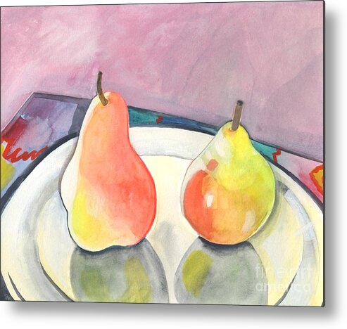 Pear Metal Print featuring the painting Two Pears by Helena Tiainen