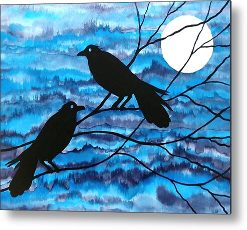 Ravens Metal Print featuring the mixed media Two Ravens by Laurie Anderson