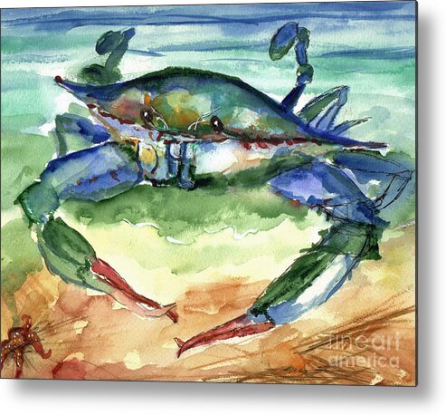 Crab Metal Print featuring the painting Tybee Blue Crab by Doris Blessington