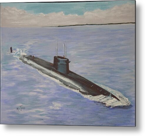 Navy Metal Print featuring the painting USS Nathan Hale by Mike Jenkins