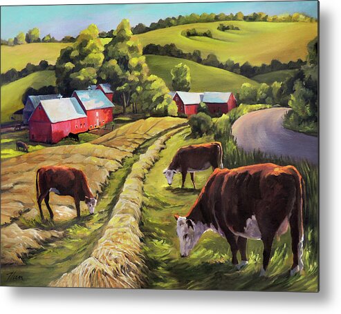 Vermont Art Metal Print featuring the painting Vermont Going For the Green on Jenne Farm by Nancy Griswold