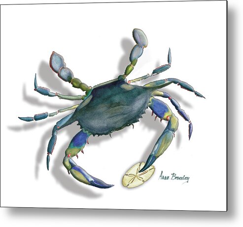 Crab Metal Print featuring the painting Very Blue Crab by Anne Beverley-Stamps