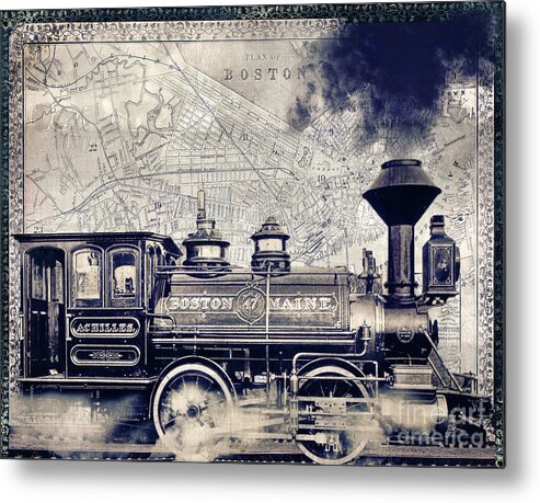 Mancave Metal Print featuring the painting Vintage Boston Railroad by Mindy Sommers