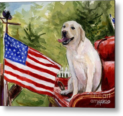 Golden Retriever Metal Print featuring the painting Wag the Flag by Molly Poole