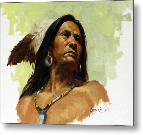 Native Metal Print featuring the painting Warrior De by Gary Kim
