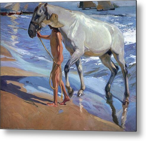 Sorollas Metal Print featuring the painting Washing the Horse by Juaquin Sorolla