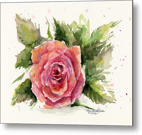 Rose Metal Print featuring the painting Watercolor Rose by Olga Shvartsur