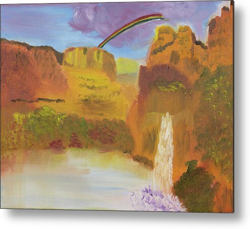 Rainbows Metal Print featuring the painting Rainbow Falls by Meryl Goudey