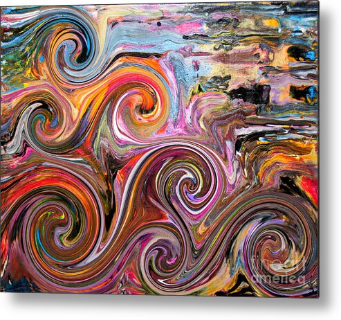 Waves Water Spirals Colorful Vibrant Fun Compelling Dramatic Charming Rolling Ocean Abstract Metal Print featuring the digital art Waves by Priscilla Batzell Expressionist Art Studio Gallery