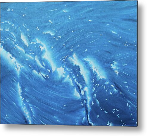 Waves Metal Print featuring the painting Waves - French Blue by Neslihan Ergul Colley