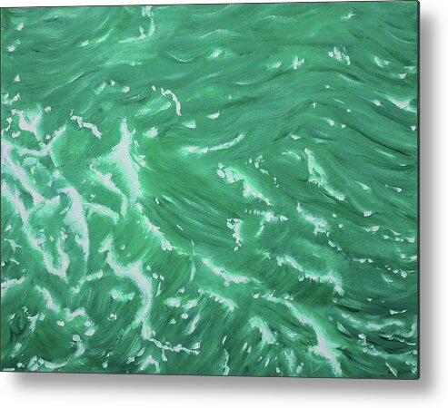 Waves Metal Print featuring the painting Waves - Green by Neslihan Ergul Colley