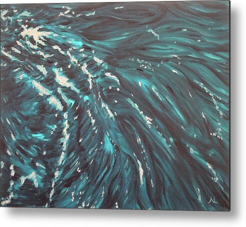 Water Metal Print featuring the painting Waves - Turquoise by Neslihan Ergul Colley
