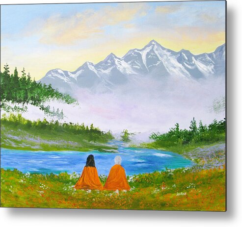 Landscape Metal Print featuring the painting We Are Thine by Nayaswami Jyotish