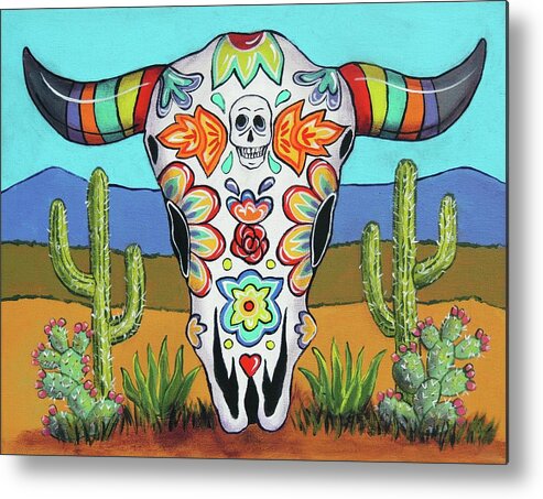 Dia De Los Muertos Metal Print featuring the painting Western Skull by Candy Mayer
