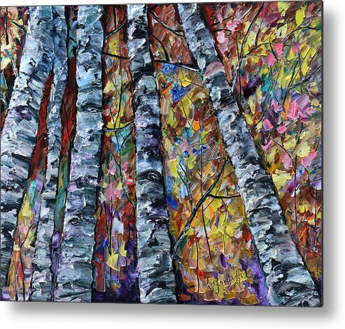 White Trees Metal Print featuring the painting White Trees by Lena Owens - OLena Art Vibrant Palette Knife and Graphic Design