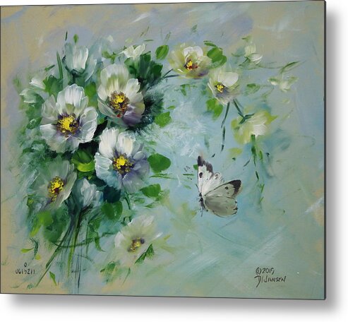 Ships Metal Print featuring the painting Whte Butterfly and Blossoms by David Jansen