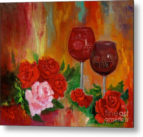 Still Life Metal Print featuring the painting Wine For Two by Jenny Lee