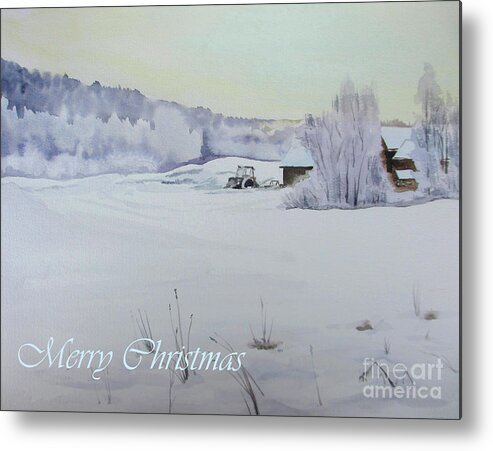 Landscape Metal Print featuring the painting Winter Blanket Merry Christmas blue text by Martin Howard