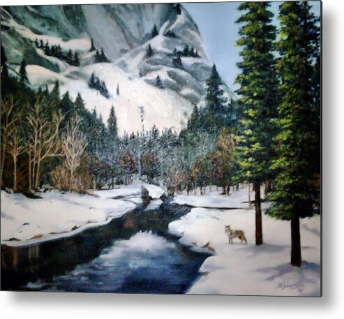Landscape Metal Print featuring the painting Winter Half Dome by Beverly Johnson