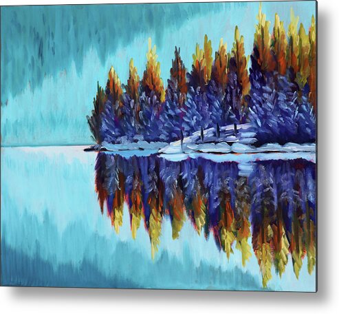 Winter Metal Print featuring the painting Winter - Mountain Lake by Kevin Hughes