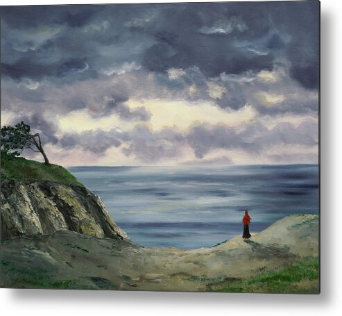 California Metal Print featuring the painting Woman in a Red Shawl by Laura Iverson