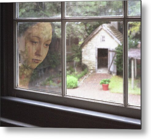 Woman Metal Print featuring the photograph Woman In Window by M Kathleen Warren