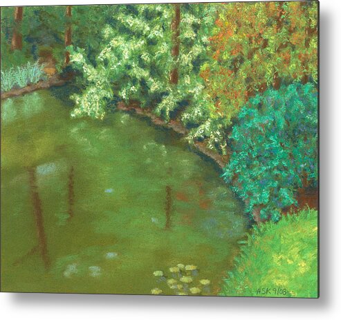 Pond Metal Print featuring the pastel Woodland Pond by Anne Katzeff