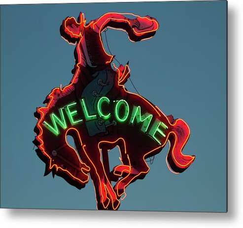 Jackson Hole Metal Print featuring the photograph Wyoming Cowboy Vintage Neon Sign by Gigi Ebert