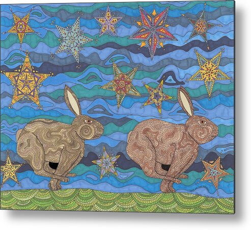 Year Of The Rabbit Metal Print featuring the drawing Year of the Rabbit by Pamela Schiermeyer